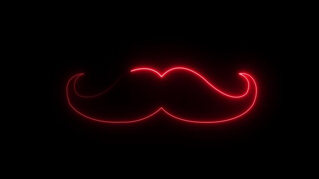 Stylish neon mustache icon animation glowing on a black background with vibrant light effects. Modern minimalist motion graphic perfect for barbershops, grooming brands, fashion promotions,