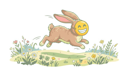 Smiling rabbit with happy face runs. © Surya