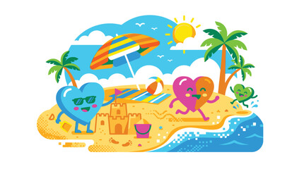 Obraz premium Colorful hearts on the beach vacation.
