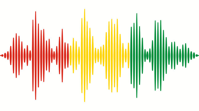 Colorful Sound Wave Vector Illustration with Red, Yellow, and Green Audio Signal Equalizer on White Background