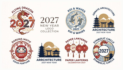 2027 new year celebration symbol collection with traditional asian motifs celebration ornament architecture illustration collection oriental traditional prosperity greetings template © Shaon