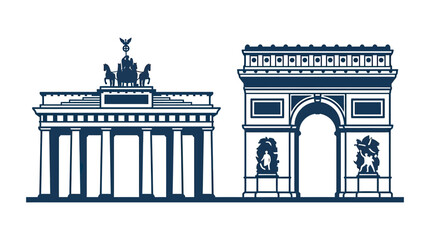 Brandenburg Gate and Arc de Triomphe Silhouette - Iconic European Landmarks © Aziz