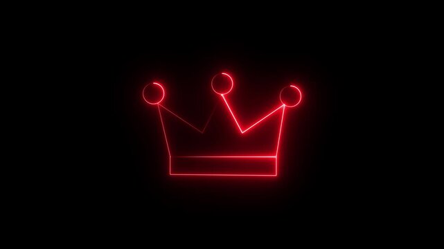 Minimalist glowing neon crown icon animation on a black background representing royalty, luxury, leadership, success, achievement, and premium quality. Clean futuristic line.