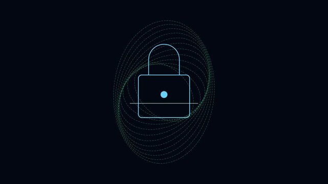Digital security padlock with scanning animation for cyber protection and data privacy 4k