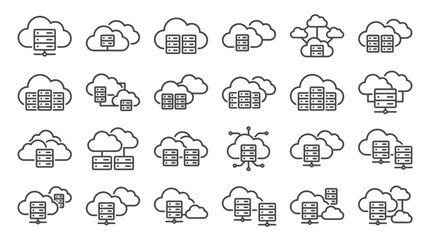 Fototapeta premium Vector Icons Cloud Computing and Data Server Network Line Icon Set for Technology Infrastructure. EPS Editable