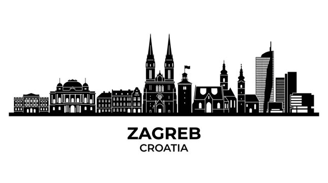 Zagreb Croatia Skyline Silhouette - Famous Landmarks and Modern Architecture