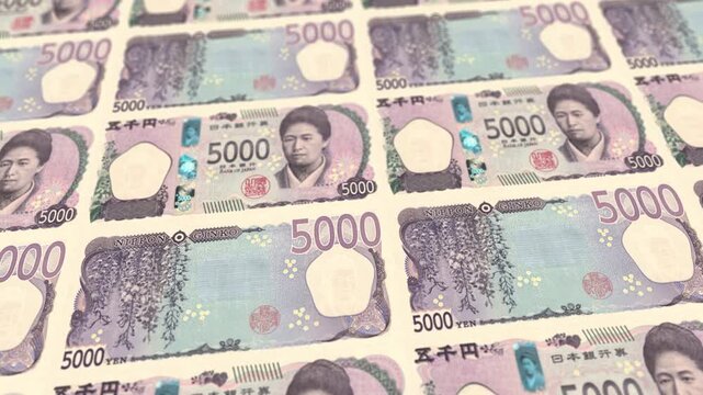 Japanese 5000 Yen Money Background Loop Animation Currency Cash Finance Business Footage