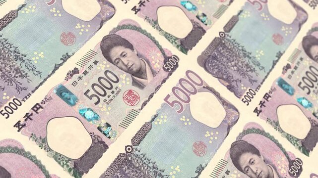 Japanese 5000 Yen Cash Loop Background Banking Finance Business Currency Animation