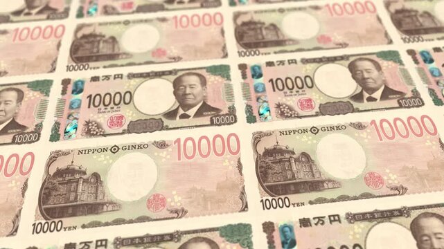Japanese 10000 Yen Money Background Loop Animation Currency Cash Finance Business Footage