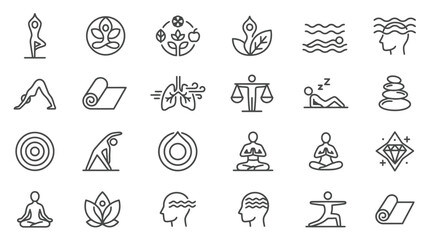 Fototapeta premium Vector Icons Yoga and Wellness Line Icon Set for Meditation and Healthy Lifestyle Design. EPS Editable