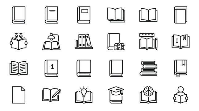Vector Icons Set of book line icons for education and reading concepts. EPS Editable