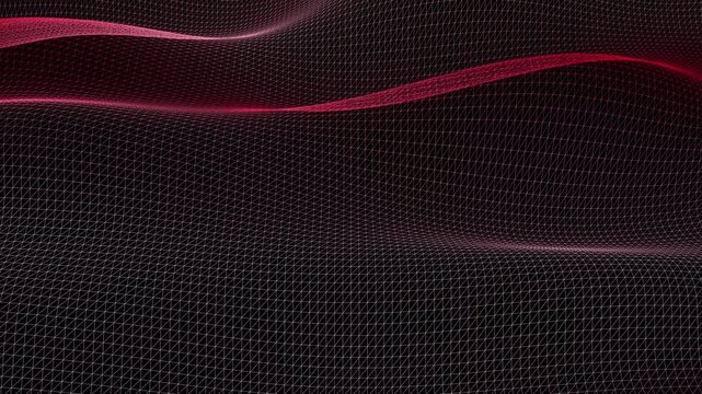 Abstract Digital Particle Wave Flowing in Dark Space with Red Light Effects