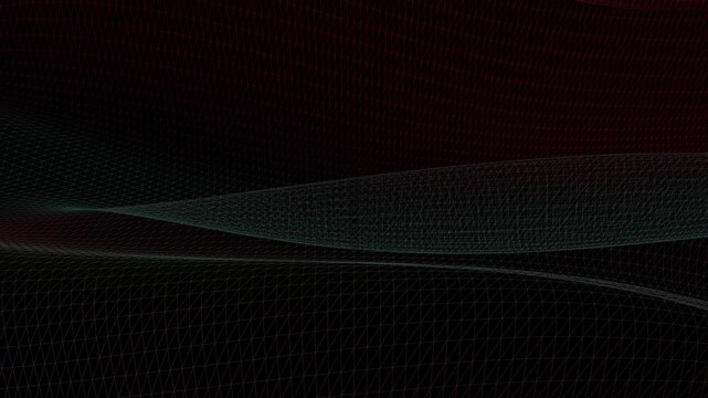 Abstract digital particles forming a wave in a dark technological space