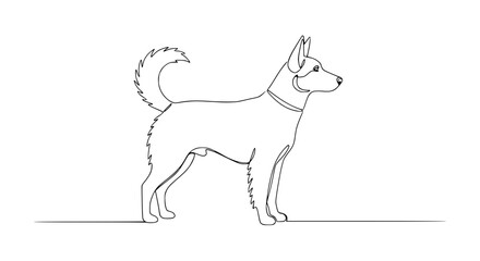 Minimalist Line Art Dog Portrait, Husky Breed Silhouette, Standing Pose © Gacor