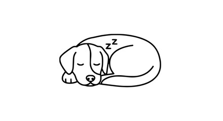 Cute puppy dog sleeping curled up, simple line art illustration on white background © Gacor