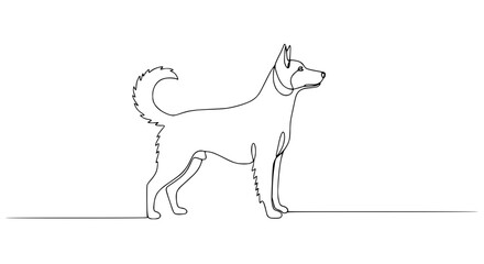 Minimalist Line Art Dog Portrait, Siberian Husky Silhouette, Single Line Drawing, White Background © Gacor