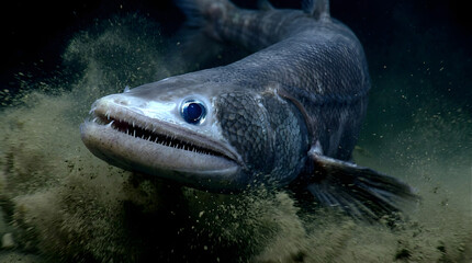 Fototapeta premium Bathysaurus ferox swimming fast