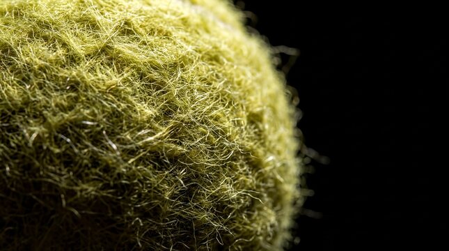 sports equipment close-up, close-up of a textured tennis ball on a solid black background