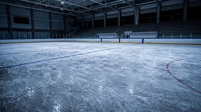 winter sports venue, an empty ice rink gradually transformed by a zamboni, showcasing winter sports