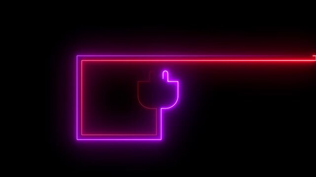 Glowing neon electric plug icon animation on a black background representing power supply, electricity, charging, energy, and electrical connectivity. Modern futuristic motion graphic