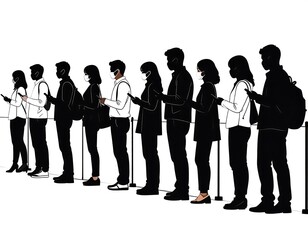 Obraz premium A line of people silhouettes in various poses and attire