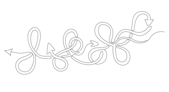 Abstract tangled arrow line art, concept of complexity and direction