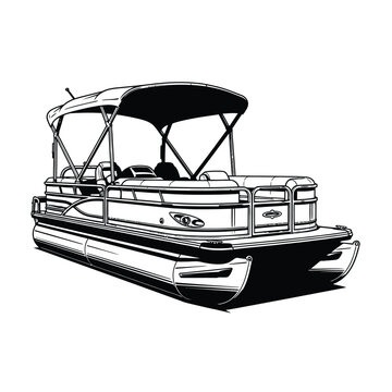 Detailed vector illustration of a modern pontoon boat for summer leisure