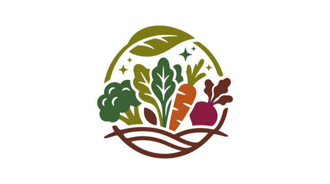 Organic Fresh Vegetable Garden Circle Logo for Healthy Lifestyle and Farming