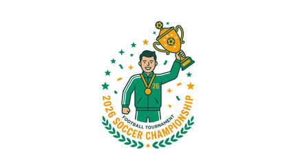 Fototapeta premium Champion soccer player holding a gold trophy.