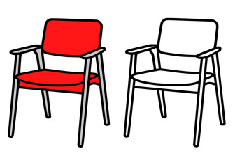 Obraz premium Minimalist chair icon, line art and colored illustration, for coloring page