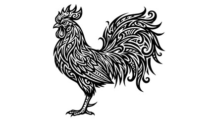 Tribal Style Rooster Illustration in Black and White © Slamet