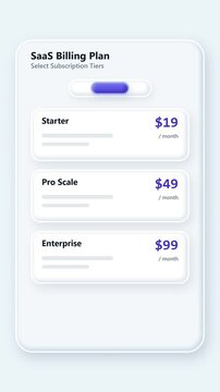SaaS Billing Plan Subscription Tiers Pricing Table Mobile App UI Vertical Business Motion Animation