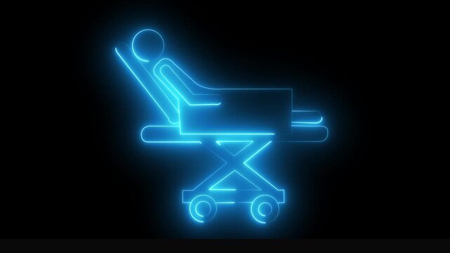 Glowing neon medical Stretcher icon isolated on black background. Medical stretcher with a patient icon for emergency transport and healthcare services.