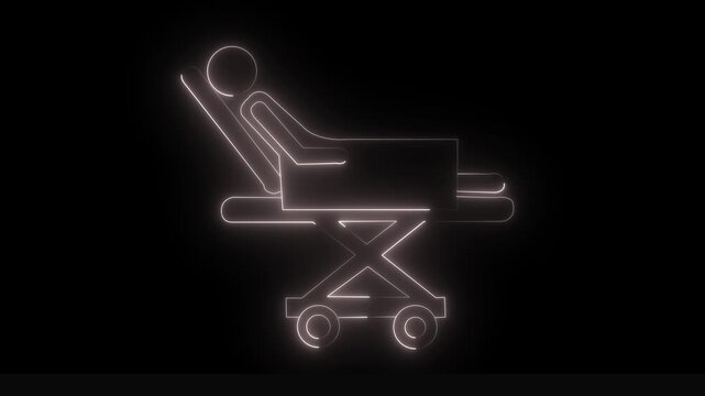 Glowing neon medical Stretcher icon isolated on black background. Medical stretcher with a patient icon for emergency transport and healthcare services.