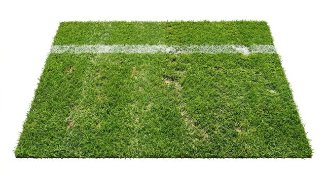 Green Grass Patch with White Line Isolated on White Background
