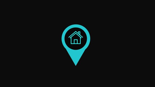 Home location pin animated line icon. Black color line icon animation. 4K video with black background.