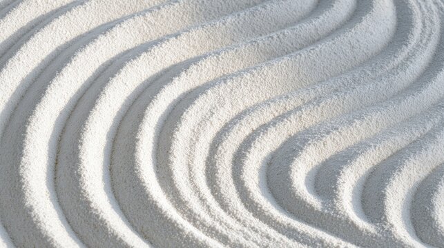 Zen Buddhism, meditation, inner peace, Chinese Japanese Asian tradition. Therapy stress release treatment, health lifestyle. A closeup of a white sand garden with raked sand.