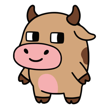 cartoon cute chibi bull buffalo adorable cattle farm animal flat color vector illustration template design