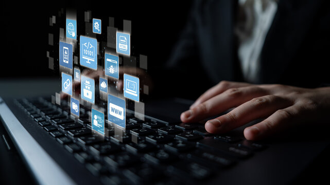 Software development with coding overlays, programming languages, developer tools, mobile app creation, and advanced programming for digital product development and software solutions. Entice