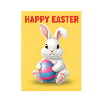 Happy easter cartoon bunny with colorful eggs