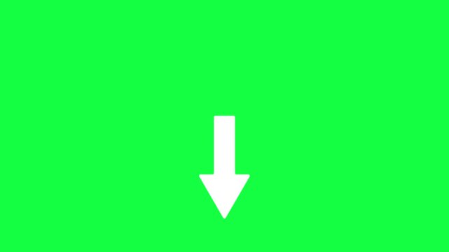 White Down Arrow Animation with Downward Directional Indicator Movement on Green Screen Chroma Key Seamless Loop Motion Graphics