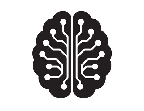 Black and White Digital Circuit Brain Vector Icon