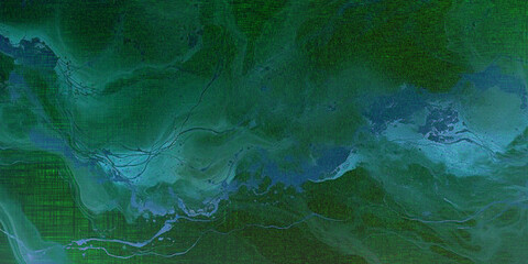 Aerial view of green forest and river with mist © Abdul