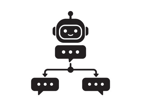 Black chatbot robot with speech bubbles communicating icon vector