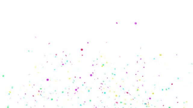 Multicolor confetti explosion falling down. Festive party celebration background.