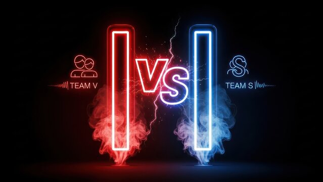 Red vs Blue Neon Light Battle Arena with Smoke and Sparks