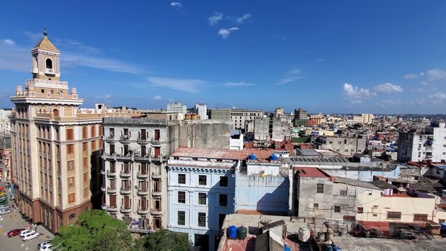 Cuba, Colorful Old Havana streets in historic center Havana Vieja near Paseo El Prado and Capitolio.