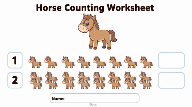 Horse Counting Worksheet - Educational Kids Activity for Learning Numbers