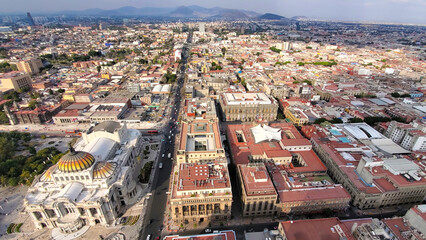 Obraz premium Mexico, Panoramic skyline view of Mexico City historic and business center from Tower Torre Latinoamericana