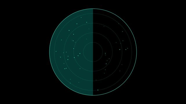 Digital radar screen interface with scanning motion and data points animation 4k